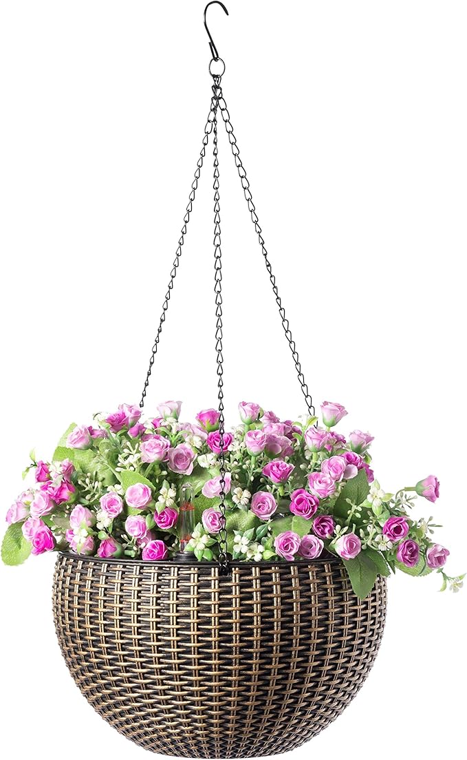 10" Self Watering Bronze Hanging Basket Flower Planter