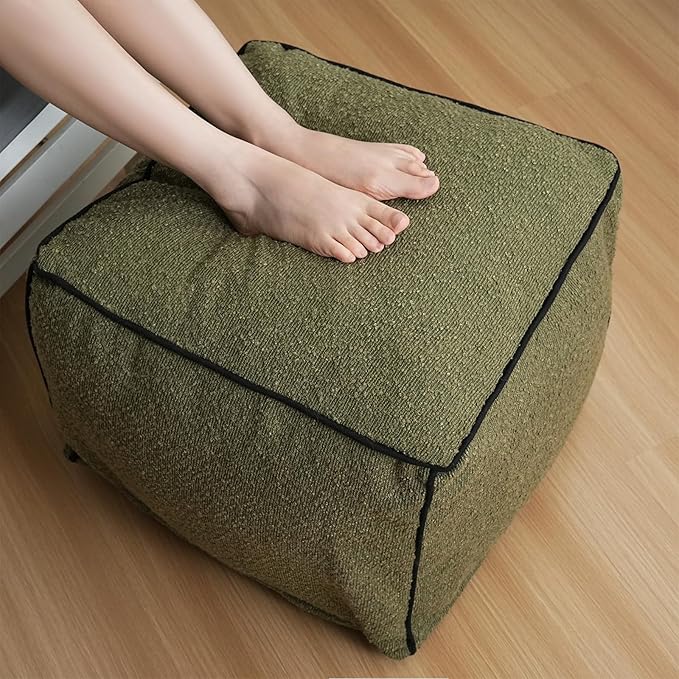 Pouf Ottoman Stuffed Modern Foam Filled Foot Rest Poufs for Living Room Chair Decorative 20 X 15 Inches Boho Relax Stool Floor Poufs Foot Rest for Living Room,Green