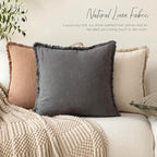 Foindtower Set of 2 Decorative Linen Fringe Throw Pillow Covers Cozy Boho Farmhouse Cushion Cover with Tassels Soft Accent Pillowcase for Couch Chair Sofa Bed Living Room Home Decor,18×18 Inch,Gray