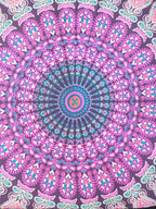 CRAFT KALA Mandala Floor Pillow Cushion Cover Seating Throw Cover Hippie Decorative Bohemian Ottoman Poufs Pom Pom Pillow Cases Boho Indian Cotton Living Room Yoga Home Décor (24" Square Pink Peacock)