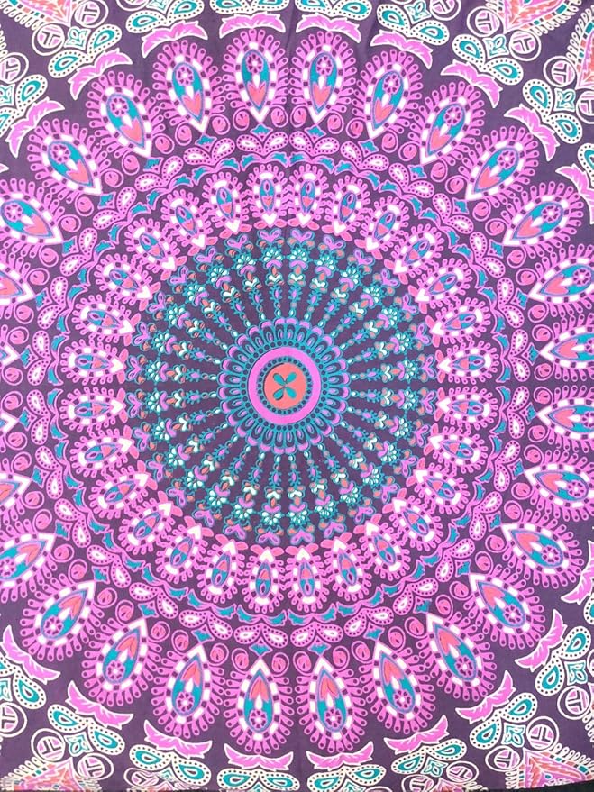 CRAFT KALA Mandala Floor Pillow Cushion Cover Seating Throw Cover Hippie Decorative Bohemian Ottoman Poufs Pom Pom Pillow Cases Boho Indian Cotton Living Room Yoga Home Décor (35" Square, Pink Mirchi)