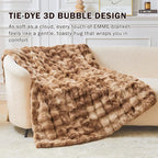 EMME Faux Fur Blanket Twin Size Tie Dye Brown - Big Bubble Rabbit Cozy Blanket for Couch, Thick Furry Plush Shaggy Blankets, 650GSM, 60x80 Inches