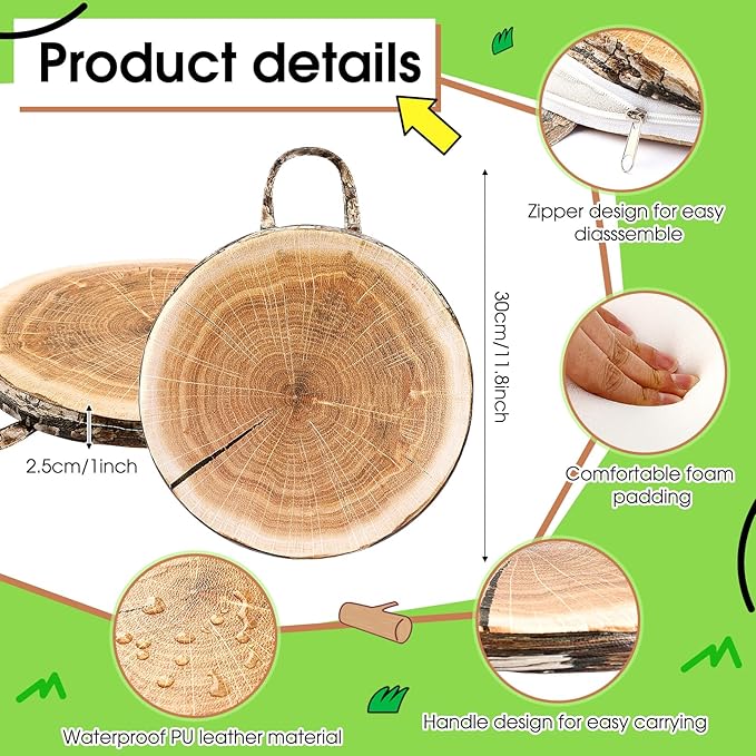 Suzile 8 Pcs Wood Slice Kids Floor Cushions for Classroom, Round Tree Stump Throw Pillows, Soft Waterproof Flexible Seating Mat for Home Daycare Preschool Kindergarten