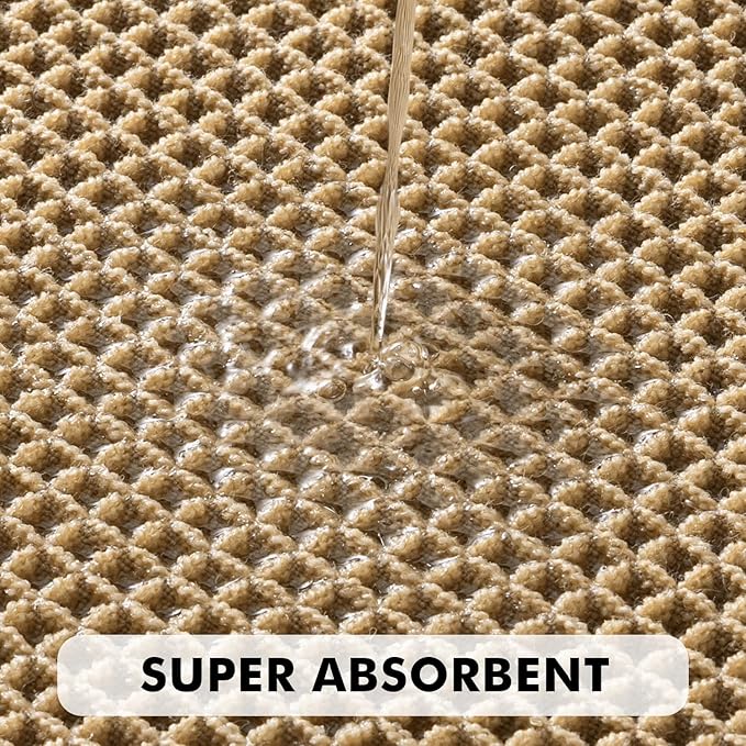 MIULEE Set of 2 Waffle Bathroom Rugs, Boho Bath Rug Super Absorbent, Non Slip Washable Ultra Soft Rubber Backed Shower Bath Mats for Floor, Tub, Shower, Bordered Design, Brown, 18x30 Inch