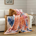 HORIMOTE HOME Reversible Faux Fur Throw Blanket, with Cheetah and Tropical Plants Printed Pattern, Decorative Fluffy Throw Blanket for Couch Bed Sofa, Birthday Gifts for Women, 50'' x 60''