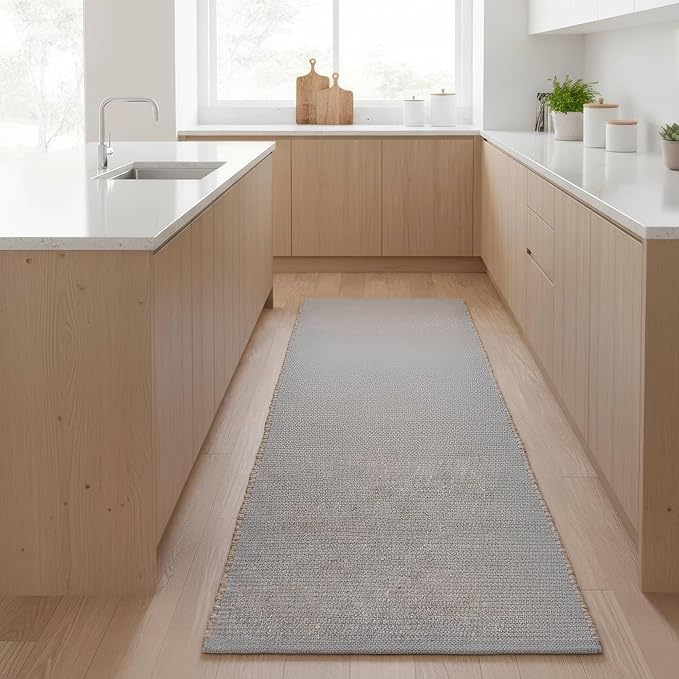 Light Gray 2X6 Jute Rug Braided Construction - Farmhouse Woven Carpet - Mid-Century Modern Floor Covering for Hallways and Kitchen, Runner 2' x 6'