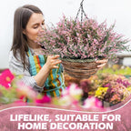 2 Sets Artificial Lavender Flowers with Hanging Basket for Outdoor Indoor Artificial Faux Hanging Flowers Plants Rattan Lining for Porch Garden Yard Spring Summer Decor(Pink)