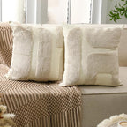 Oudain 2 Pcs Black and White Tufted Pillow Covers Boho Chunky Geometric Decorative Throw Pillow Case 18 x 18 Inches Abstract Pillowcases for Bed Couch(White Cream, Classic Style)