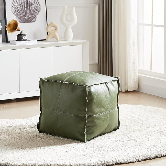 Louis Donné UNSTUFFED Pouf Ottoman, Square 17.7" Faux Leather Floor Footrest Cushion, Waterproof Poofy Ottoman Cover for Storage Living Room Decoration Bedroom Office Chair(ONLY Cover NO Filler)