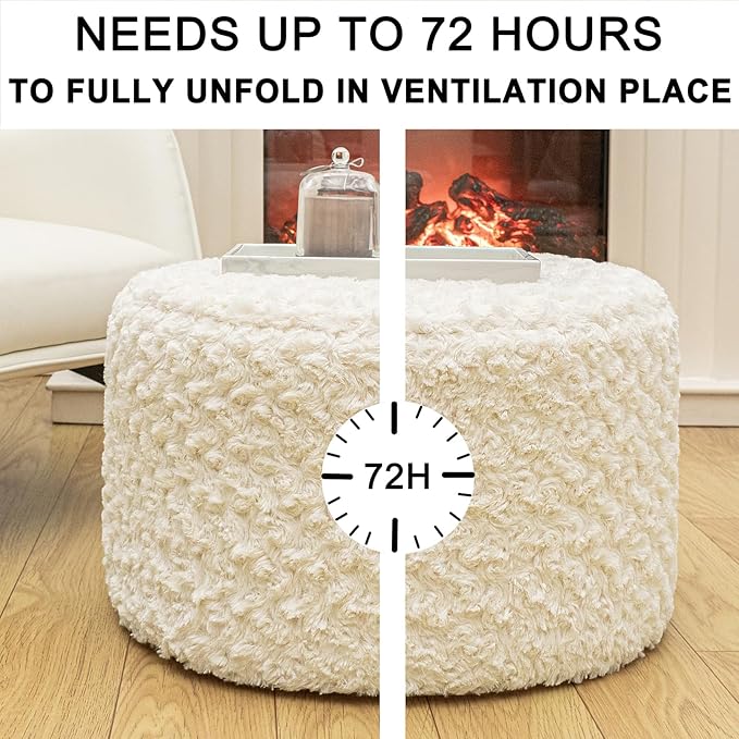 Asuprui Round Pouf Ottoman Stuffed Foot Stool Floor Pouf Chair for Living Room Bedroom Filled Boho Poof Foot Rest for Couch 20 Diameter x 12 Height Cream with Filler