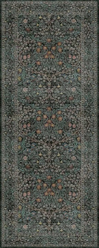 Dark Green 2x5 Runner Rug Non Slip Washable for Bathroom, Kitchen, Floral Boho Low Pile Entryway Rug, Door Mat Indoor Entrance, Small Carpet Runner for Laundry Room