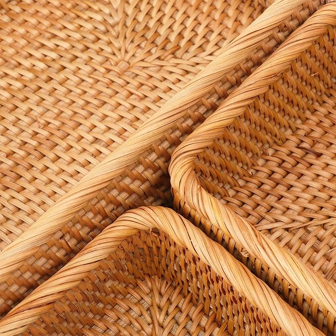Set of 3 Rectangular Rattan Storage Baskets - 3 Size Expertly Hand Woven Rattan Fruit Baskets, Rectangular Woven Wicker Baskets, Wicker Organizer Baskets for Kitchen, Living Room, Office