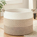 100L Large Cotton Rope Basket, Decorative Woven Blanket Storage for Living Room, Boho Toy Storage & Toy Box for Kids, Versatile Laundry Basket & Nursery Hamper for Blankets(BrownYellow)