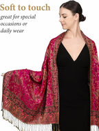 Achillea Reversible Paisley Pashmina Rave Scarf – Exotic Indian Shawls and Wraps for Evening Dresses, Festivals, All Seasons