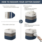 UBBCARE Storage Cubes 11 X 10.5 X 10.5 in, Water Hyacinth Storage Bins for shelves, Toys, Book, Storage Baskets with Handles, Cotton Rope Woven Baskets for Organizing, Navy Blue