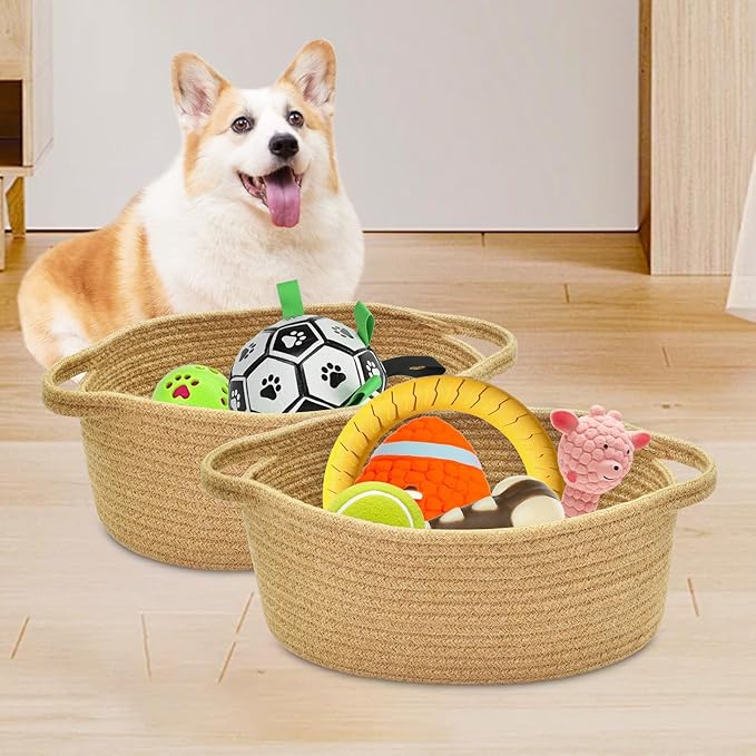 ABenkle Small Basket with Handles - Decorative Durable Rope Woven Storage Bin Shelf Storage Organizer Cube, Easter Baby Gift Basket, 12"x8"x5"