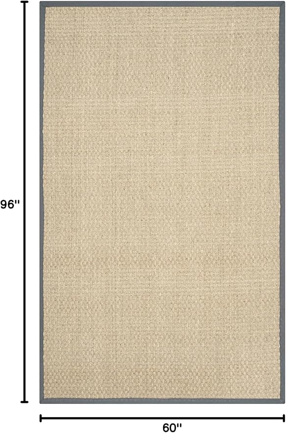 SAFAVIEH Area Rug 5x8 - Natural Fiber Collection - Natural & Dark Grey, Seagrass, Basketweave Pattern with Border (NF114Q)