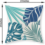 Tropical Pillow Covers 24x24 Set of 2 Navy Blue Aqua Teal Monstera Palm Leaf Pillowcase Tropical Summer Outdoor Decorations Throw Pillows Linen Decor Botanical Plant Cushion Case for Home Bed