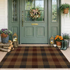 JTJ Brown and Red Front Door Rug Indoor Outdoor Entrance - 2'3" x 3'7" (27.5" x 43") Easy Jute Rugs Outdoor for Patio, Balcony, Kitchen, Mudroom, Washable Earthy Vintage Front Door Decor