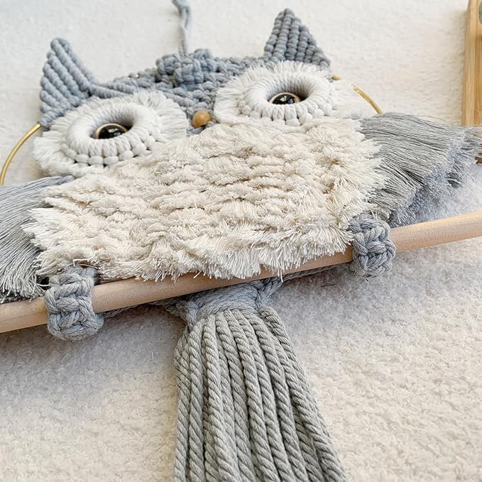 ACEDSGN Macrame Owl Wall Hanging Boho Hippy Decor, Handmade Tapestry Fiber Art Wall Decor for Nursery Bedroom Living Room, Sustainable Gift for Owl Lovers & Nature Fans