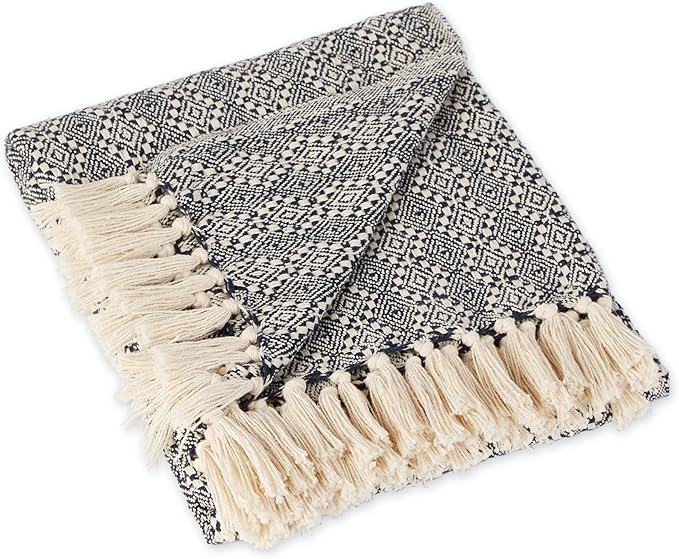 DII Diamond Stitch Woven Throw, Organic Modern, 50 x 60, Navy