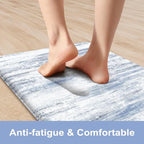 KIMODE Kitchen Mats for Floor, Abstract Kitchen Rugs Sets of 2, Anti Fatigue Mats for Kitchen Floor, Cushioned Comfort Kitchen Floor Mats for Sink Laundry Desk Multi-Blue 17"x59"+17"x29"