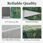 Green Large Area Rugs 10x12, Living Room Bedroom Carpet Extra Large Size Washable Non Slip, Vintage Distressed Medallio Low Pile Thin Rug for Big Dining Room