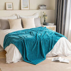 MIULEE Fleece Throw Blanket for Couch 300GSM Super Soft Lightweight Plush Striped Blanket, Teal Blue Warm Cozy Breathable Ribbed Blanket for Bed/Sofa, Throw Size 50"x60", Turquoise