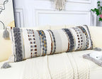 Chenille and Cotton Long Pillow for Bed, Striped Textured Boho Lumbar Throw Pillow Cover 16x36, Neutral Accent Decorative Extra Long Body Pillow Case for Couch, Sofa, Bedroom, Brown-Grey
