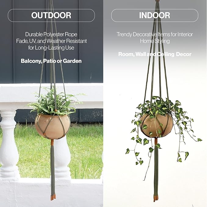 2 Packs Macrame Plant Hanger Colored Braided Polyester Rope Outdoor Indoor Adjustable Hanging Planter for up to 10 Inch Plant Pot Modern Boho Home Decor (Forest Green/Burnt Orange)