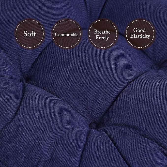Tiita Chair Pads Cushions 18x18 Inch, Square Floor Pillows Pad for Patio Outdoor Furniture, Kitchen Dining Chairs with Ties Set of 2, Navy Blue