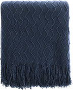 BATTILO HOME Navy Blue Throw Blanket for Couch, Textured Soft Navy Throw, Decorative Knitted Navy Blanket Throw for Sofa Bed Living Room, 50"x60"