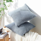 Topfinel 24x24 inches Euro Pillow Covers Set of 2 Dusty Blue Corduroy Decorative Throw Pillow Covers for Bedroom Living Room, Windmill Textured Striped Patchwork Couch Pillow Covers 60x60 cm