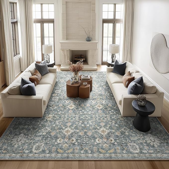 Washable Rugs for Living Room: 10x14 Area Rugs for Bedroom Ultral Soft Non-Slip Stain Resistant Vintage Boho Large Carpet for High-Traffic Dining Room - Farmhouse Decor
