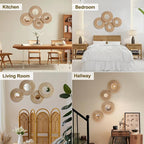 Artilady 4 Pack Hanging Baskets Wall Art - Decorative Woven Wicker Basket Boho Wall Hanging, Rustic Round Mirrors Natural Jute Home Decor Set for Bedroom Living Room Nursery
