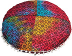 CRAFT KALA 32 Inch Meditation Floor Pillow Cover Round Pillow Seating Hippie Decorative Adults Bohemian Mandala Cushion Cover Outdoor Living Room Throw Ottoman Poufs Cover (32", Multi Elephant)