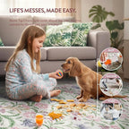 Lahome Sylvie Purple Floral 9x12 Area Rug, Machine Washable Low Pile Nursery Girls Rug, Non-Slip Thin Carpet for Playroom Kids, Soft Boho Mat for Women Bedroom Decor