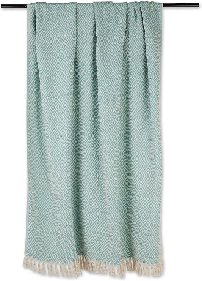 DII Rustic Farmhouse Double Diamond Woven Throw, 50x60, Aqua