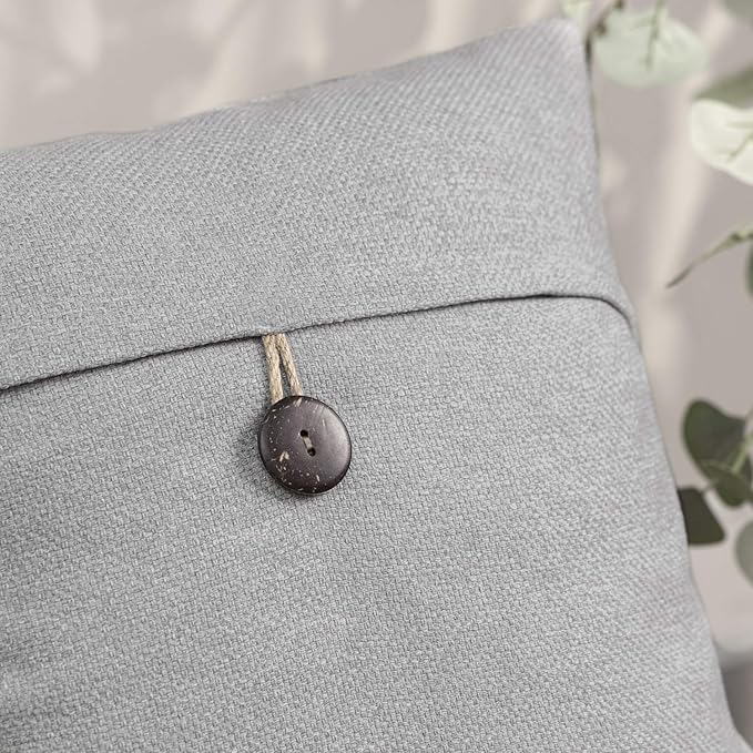 Phantoscope Pack of 2 Farmhouse Throw Pillow Covers Button Vintage Linen Decorative Pillow Cases for Couch Bed and Chair Light Grey 12 x 20 inches 30 x 50 cm