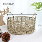 Round Seagrass Storage Basket with Handles - Handwoven Wicker Basket (12.01"Dx5.51"H)