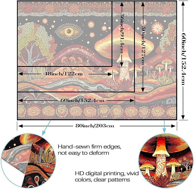 Yeoiat Tapestry Mystical Mushroom Tapestries Fantasy Tapestries Bohemian Forest Wall Tapestry Bedroom Dormitory Living Room Decoration 80"x60"