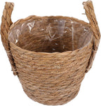 GALPADA Braided Straw Flowerpot Basket with Handles, 16cm Diameter Handmade Planter for Indoor Plants, Boho Retro Style Plant Basket for Home Décor and Greenery