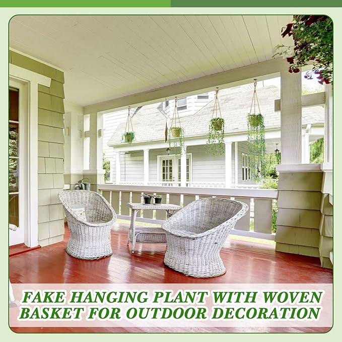 6 Set Mini Fake Hanging Plants with Woven Basket Boho Artificial Ivy Faux Vines Eucalyptus Leaf for Indoor Home Wall Living Room Bathroom Shelf Decor (Eucalyptus Leaf)