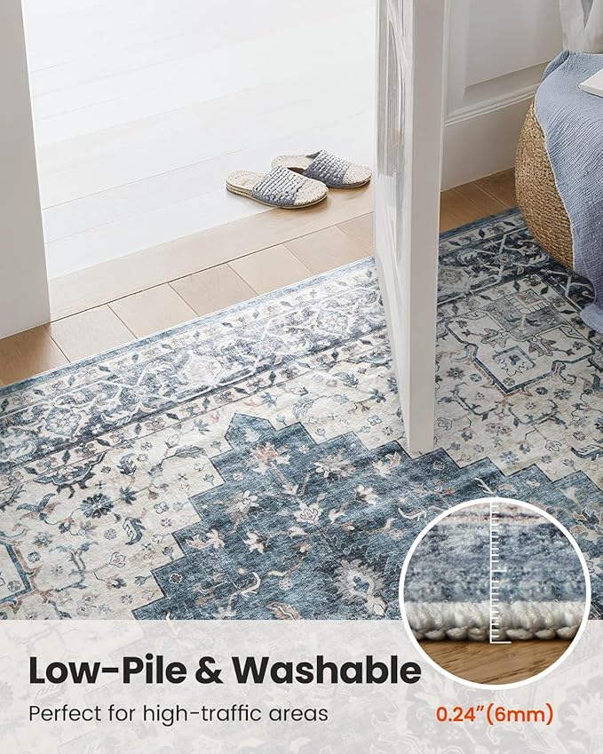 AMADA HOMEFURNISHING 2x6 Washable Runner Rug, Low-Profile Kitchen Rugs with Non-Slip Backing & Durable Edge Binding, Vintage Entryway Runner Rug for Bedroom & Hallway