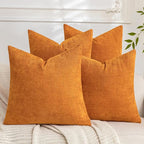 Set of 4 Soft Textured Decorative Throw Pillow Covers 18x18 Inch Cozy Farmhouse Cushion Cover Square Accent Pillow Cases for Bed Couch Sofa Living Room, Orange