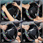 SEG Direct Steering Wheel Cover Handwoven Flax with Geometric Patterns, Anti-Slip & Breathable, Ethnic Style Steering Wheel Protector, Fits 14.5" - 15.25" Wheels