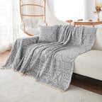 VClife Bohemian Couch Cover Sectional Sofa Cover Washable for L Shape Sofa, 1 PC Soft Chenille Couch Cover for 2 Cushion Couch - Boho Gray White Jacquard Loveseat Slipcover for Couch Bed, 71" x 118"