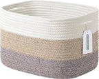 Cotton Rope Storage Basket, 15x10x9 Inches, Woven Basket for Shelves, Clothes, Towels, Books, and Laundry, White Brown (1 Pack)