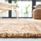 SAFAVIEH Natural Fiber Collection Area Rug - 6' Square, Natural & Light Grey, Handmade Tassel Jute, Ideal for High Traffic Areas in Living Room, Bedroom (NF550A)