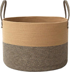115L Extra Large Blanket Basket for Living Room - Woven Cotton Rope Laundry Hamper with Reinforced Handles - Storage Bin for Pillows, Comforters & Toys - Machine Washable,Jute&Black